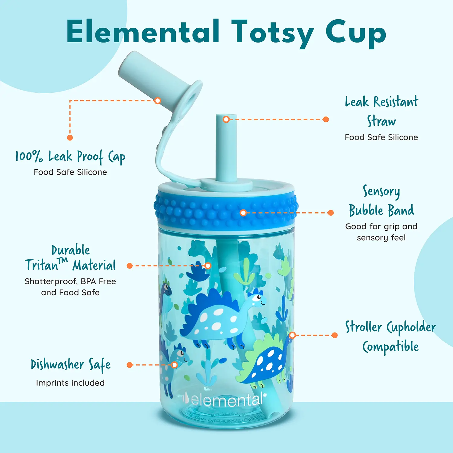 Elemental Totsy Cup 12 oz Drinking Cup with Bubble Band & Straw Lid Leak Resistant Straw Food Safe Lightweight Material Dishwasher Safe for Toddler Travel Kids Sippy Cup