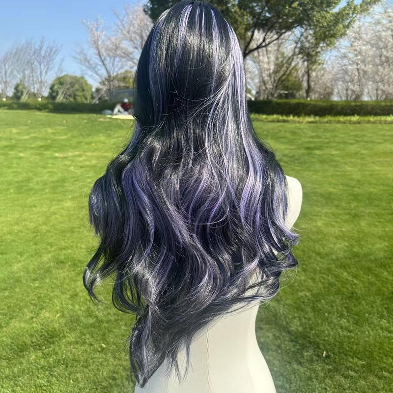 SMILCO 26" Wavy Black & Red Highlights Synthetic Wig Middle Part Glueless Natural-Looking Scalp Full Machine Cap Adjustable Straps Breathable Cap Vibrant Color Soft Texture SM398 SM5029