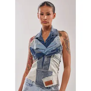 ALWAYS RIGHT DENIM ABSTRACT BLOUSE