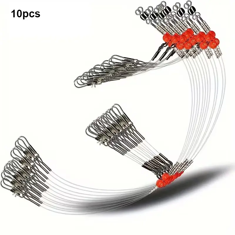 10 Pcs Double-Hook Fishing Rig, Pre-Tied Saltwater Bottom Leader with Swivels and Snaps, Surf, Pier and Boat Fishing Line, Fishing Accessories for Snapper, Bass, Mackerel and Catfish