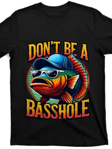 Funny Bass Fish Graphic Men'S T-Shirt| Don't Be a BASSHOLE| Cool Design, Street Trending Style, Comfortable Round Neck, All-Season Casual Wear for Sport Fans| Ideal for Gym & Outdoor Activities
