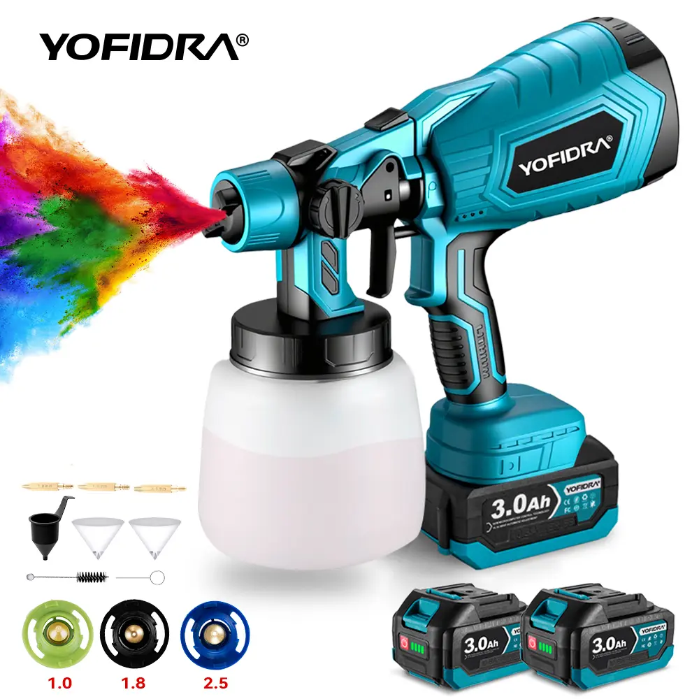 【FathersDay Gift】Yofidra Cordless Handheld Paint Sprayer - 1000ml Capacity, 21V 2x3.0Ah Rechargeable Batteries, Lightweight Easy-Storage Power Tool with Nozzle for Furniture, Shiplap Painting (Cordless Power Tools)