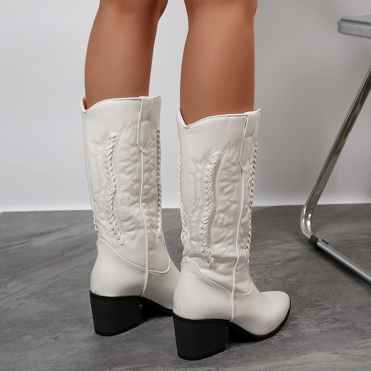 Women's Vintage Embroidered Chunky Heel Boots, Winter Womensfashion Shoe, Casual Daily Walking Boots for Women, Cozy Fall Winter Footwear, Perfect Valentine's Day Gift