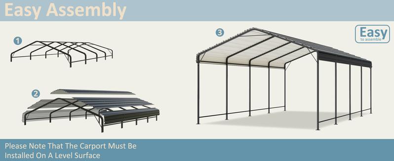 Metal Carport - Enhanced Base Outdoor Heavy Duty Garage Galvanized Car Shelter for Pickup, Boat, Car And Tractors