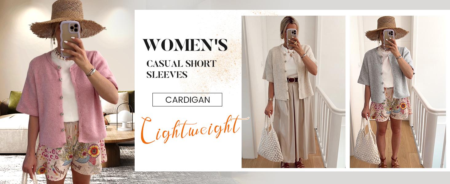 YeeZaa Women's Lightweight Button Up Summer Sweater Top Y2K Trending Short Sleeve Knit Cardigan Minimalist Cotton Knitwear Basic Style