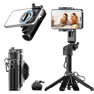 Portable Pocket Size Selfie Stick with Rechargeable Remote and Metal Ring,Extendable Detachable Cell Phone Tripod Compatible with iPhone/Android