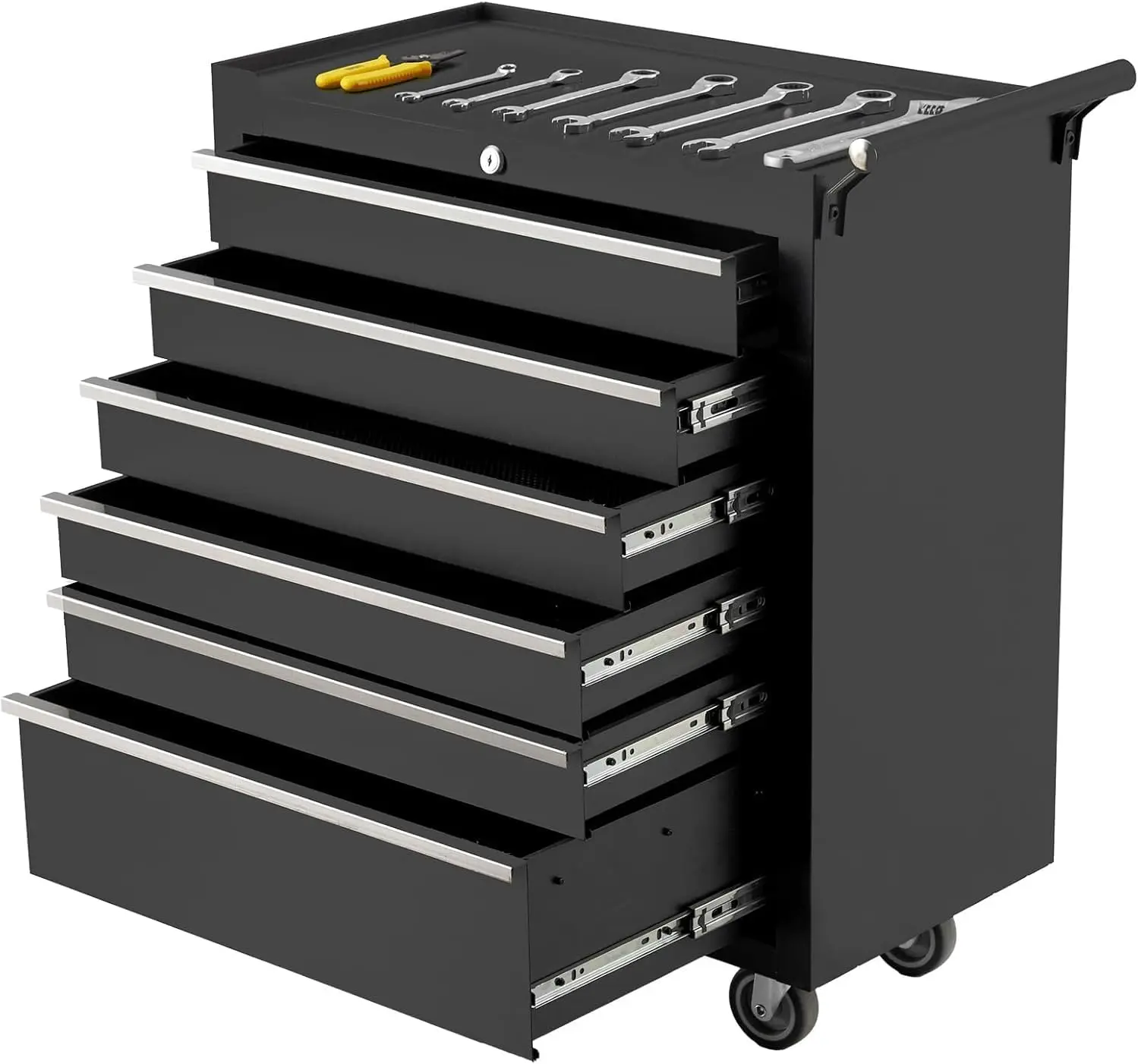 24-inch, 6-Drawer Rolling Tool Chest, With Lock System, Portable Tool Box with Wheels, Secure Storage Cabinet for Warehouse, Workshop, and Repair Shop