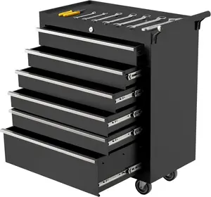 24-inch, 6-Drawer Rolling Tool Chest, With Lock System, Portable Tool Box with Wheels, Secure Storage Cabinet for Warehouse, Workshop, and Repair Shop