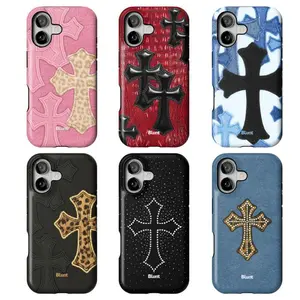 BLUNTCASE Western Cross Leather Tough Phone Case Collection, Patchwork & Studded Gothic Style Series, Trendy iPhone 17 16 15 14 13 12 11