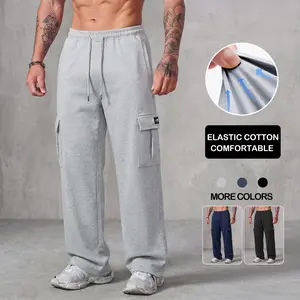 Men’s cargo casual pants — stretchy, multi-pocket sweatpants with a regular fit suitable for all seasons and a medium thickness, featuring a drawstring design; stylish and versatile straight-leg trousers.