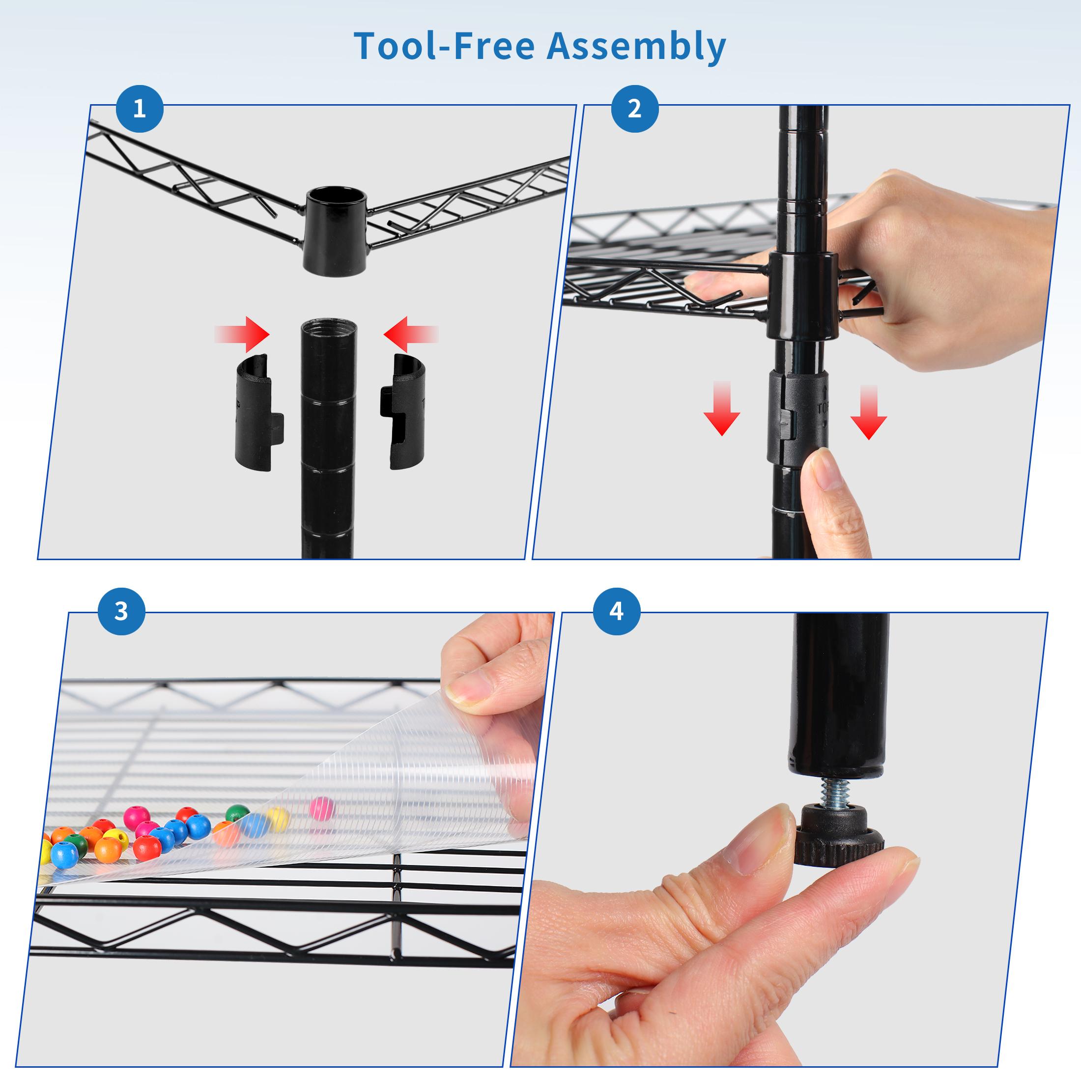 5-Tier Heavy-Duty Metal Wire Shelving Unit, 24”x14”x59” Black Adjustable Storage Rack, Tool-Free Assembly for Garage & Home Organization