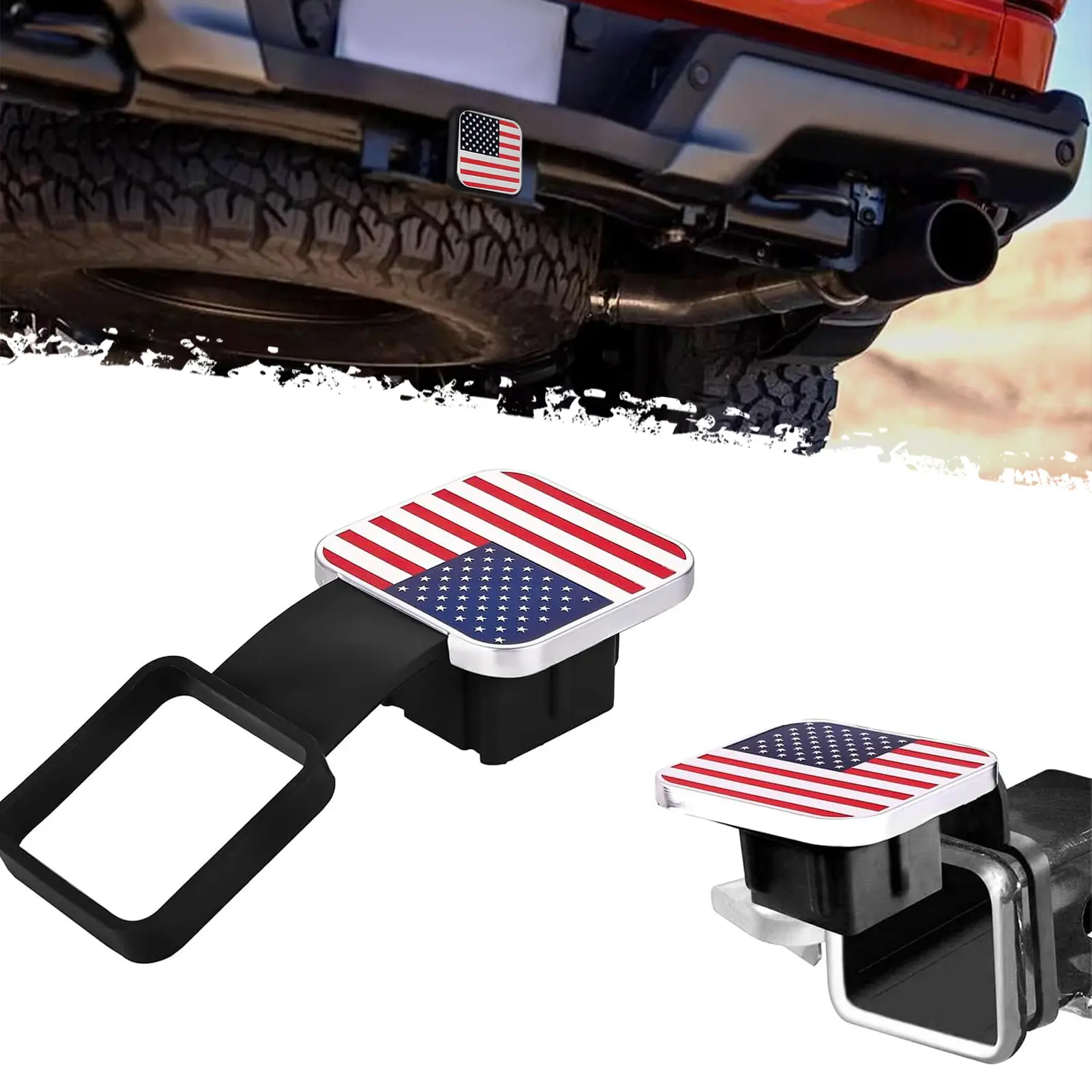 DIBMS USA American Flag Hitch Cover for 2 Inch Receivers - Trailer Hitch Cover Tube Plug Insert, Car Exterior Accessories for Trucks, Jeep, Tacoma, Ford, Chevy, GMC Dodge RAM & More