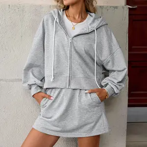 【Two Options, Not a Set】Florboom Women’s Oversized Hooded Zip Front Sweatshirt & Skirt Two Piece Set, Casual Long Sleeve Hoodie Top with Zipper, Elastic Waist Pocket Skirt, Relaxed Athleisure Outfit for Streetwear, Travel & Lounge,Valentine's Day