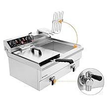 ROVSUN 24.9QT Electric Deep Fryer w/Frying Baskets Timer Drains & Lids, Dual Tank Kitchen Countertop Commercial Frying Machine, Adjustable Temperature, for French Fries Donuts Onion Rings, 3400W 110V