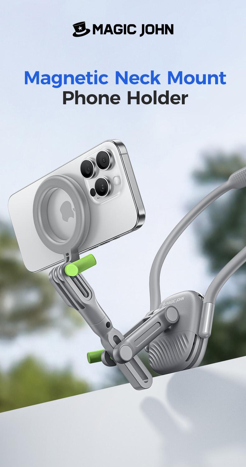 NEW -MAGIC JOHN Magnetic Neck Phone Mount – Hands-Free Vlogging, TikTok Live & Travel Filming | 360° Adjustable & Wearable