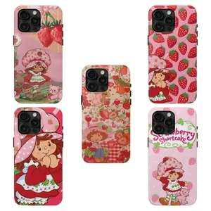 Strawberry Summer Tough Phone Case for iPhone 11, 12, 13, 14, 15, 16, 17 Pro Max Plus - Cute Strawberry Shortcake Accessories Cover for Girls & Women.