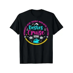 Funny Besties Cruise Trip 2026 Vacation Best Friend Cruising T-Shirt |   Men'S Casual Tee with Short Sleeves and Round Neck, Perfect for Spring & Summer
