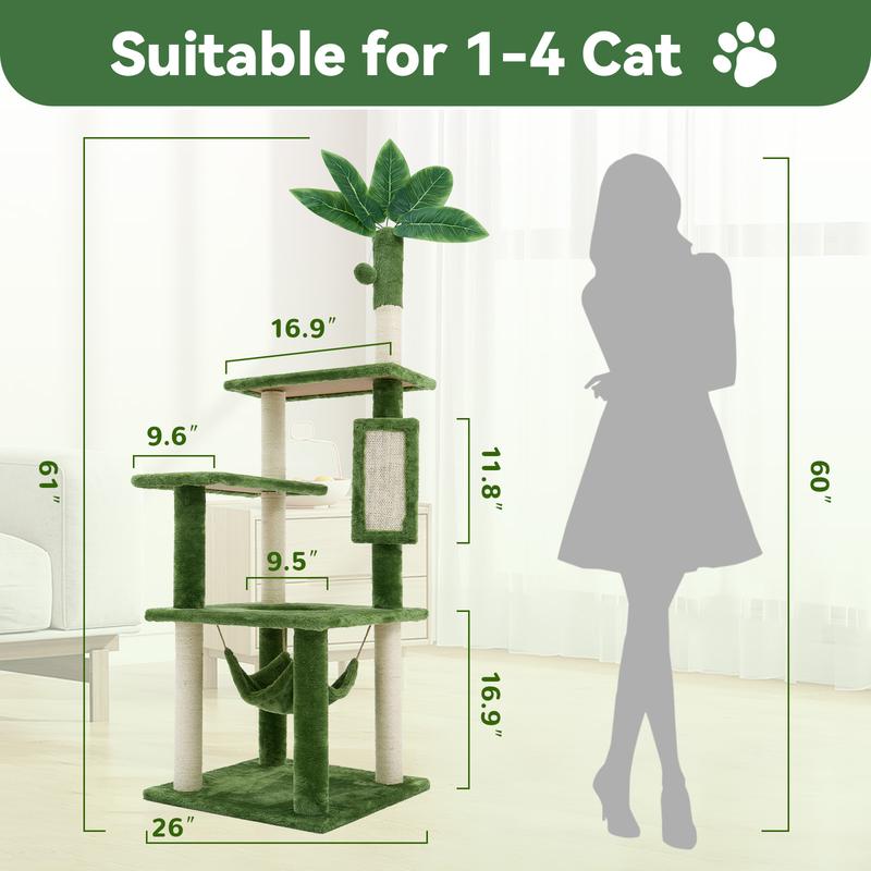 WeCharmer Cat Tree / Tower for Indoor Cats with Green Leaves, Cat Condo Cozy Plush Cat House with Hang Ball and Leaf Shape Design, Cat Furniture Pet House with Cat Scratching Posts Home Enclosed