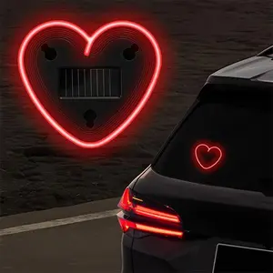 Eco-Friendly Solar Neon Light for Cars – Wireless Dual-Heart LED Ambient Decor with Suction Cup Mount