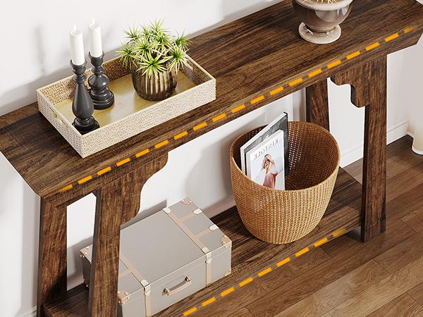 Tribesigns 2-Tier Console Table, 41.3” Wood Entryway Table with Storage Shelf, Farmhouse Narrow Sofa Table for Foyer, Hallway, Living Room, Rustic Brown