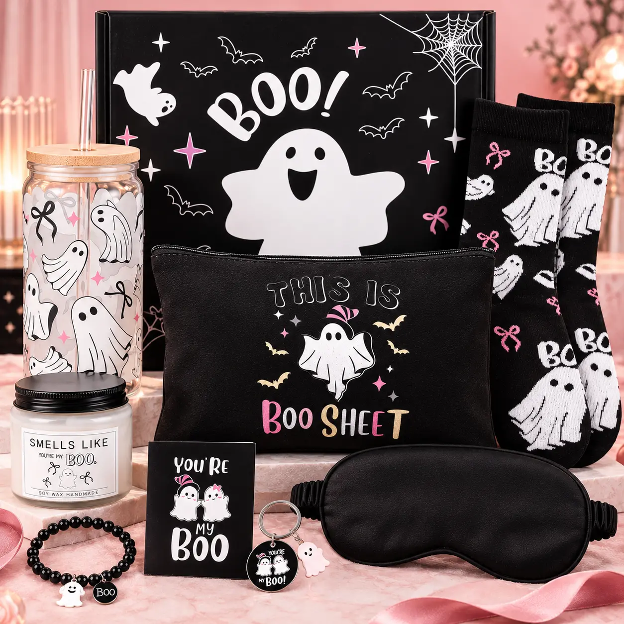Halloween Gift Boo Basket Stuffers for Women Teen Girls Ghost Themed Box baskets Spooky Halloween Party Gifts Cute Non Candy  Halloween Basket Stuffers Ideas Halloween Care Package for Daughter Friends Teachers Book Lovers