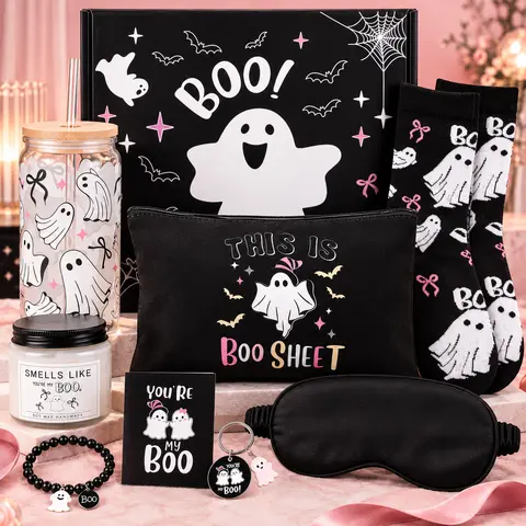 Halloween Gift Boo Basket Stuffers for Women Teen Girls Ghost Themed Box baskets Spooky Halloween Party Gifts Cute Non Candy  Halloween Basket Stuffers Ideas Halloween Care Package for Daughter Friends Teachers Book Lovers