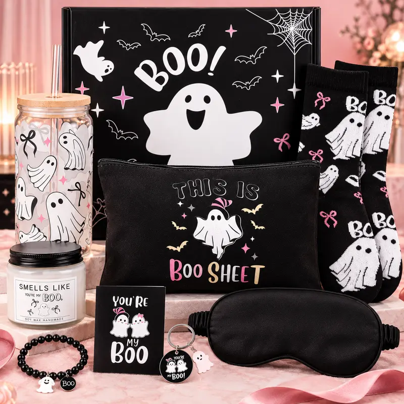 Halloween Gift Boo Basket Stuffers for Women Teen Girls Ghost Themed Box baskets Spooky Halloween Party Gifts Cute Non Candy  Halloween Basket Stuffers Ideas Halloween Care Package for Daughter Friends Teachers Book Lovers