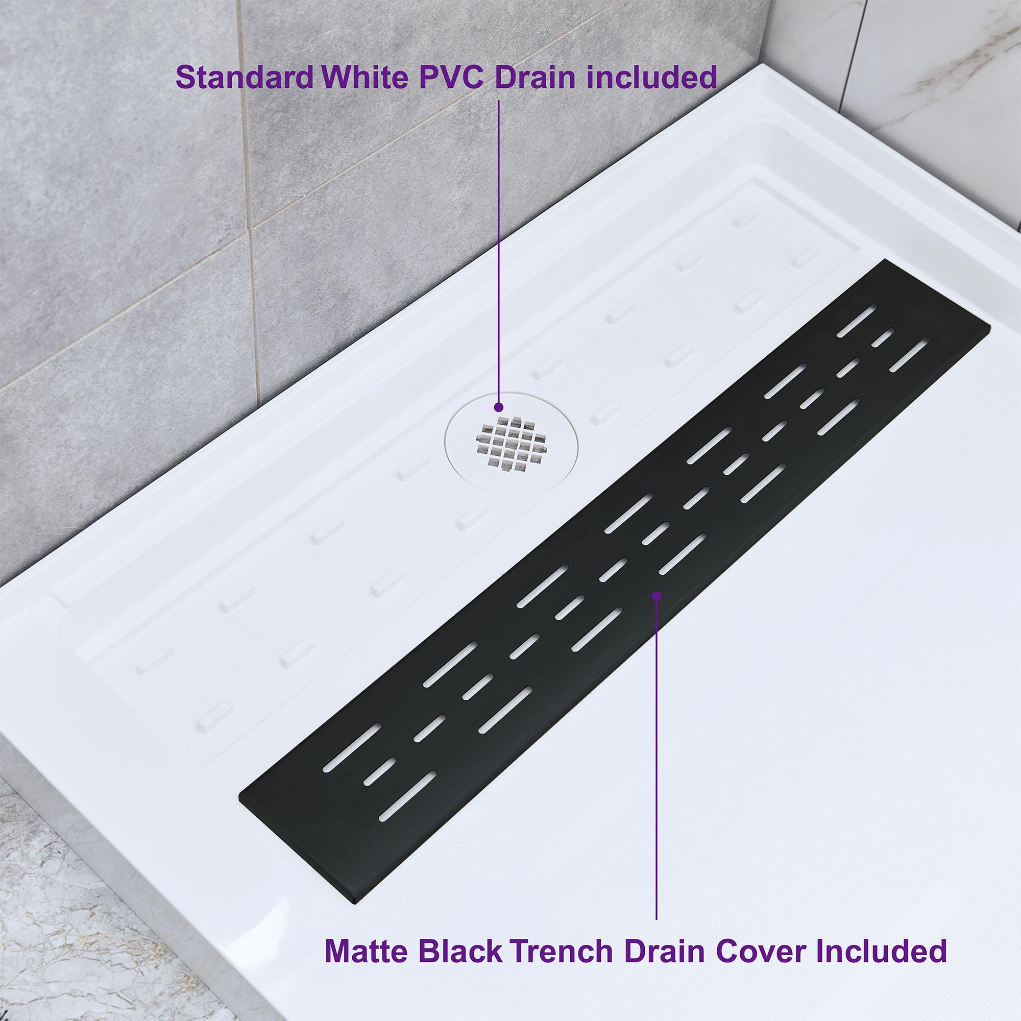 WOODBRIDGE SBR4832-1000R-MB SolidSurface Shower Base with Recessed Trench Side Including Matte Black Linear Cover, 48" L x 32" W x 4" H,Right Drain White Color WOODBRIDGE SBR4832-1000R-MB SolidSurface Shower Base with Recessed Trench Side Including Matte Black Linear Cover, 48" L x 32" W x 4" H,Right Drain White Color