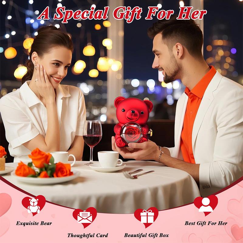 The Cutest Red Rose Bear with Heart Necklace – Elegant Flower & Rhinestone Design, Perfect Gift for Mom, Wife, or Girlfriend on Birthday, Anniversary, or Holidays (Thanksgiving, Christmas, Halloween)