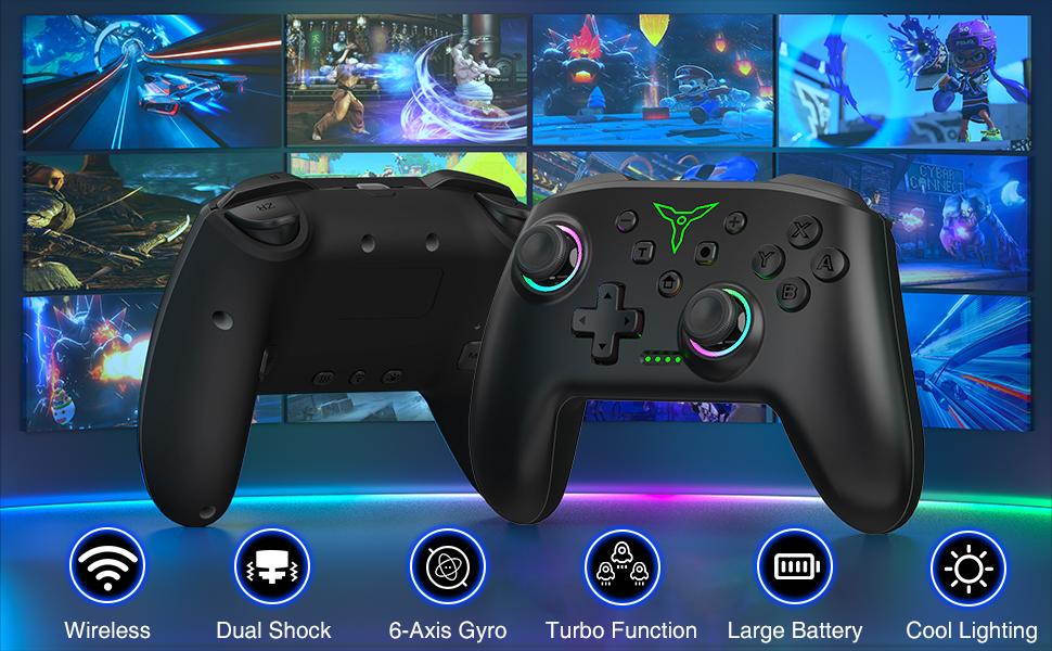 Switch Controller, Wireless Switch Controller Compatible with Switch Controller/Switch Lite/OLED, Wireless Switch Controllers Work with iOS/Android/PC with RGB Light, Programmable, TURBO & Wakeup