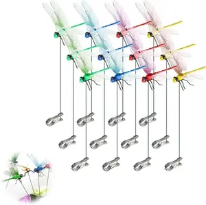 12Pcs Outdoor Fake Dragonfly Rod Clip Garden Metal Dragonfly Clip Natural Organic Concept 3D Dragonfly Garden Decoration for Indoor & Outdoor Garden Creative Home Accessories Decorative Design
