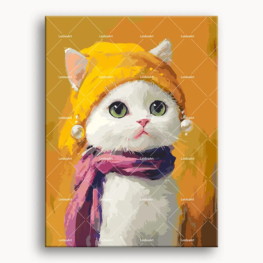 DIY Painting Supplies Cat with Pearls Beginner Easy Guided Kit - 2 Paint by Number Canvas Sets, Paints, Brushes, Ideal for Creative Activity Canvas Art, Beginners Painting Kit
