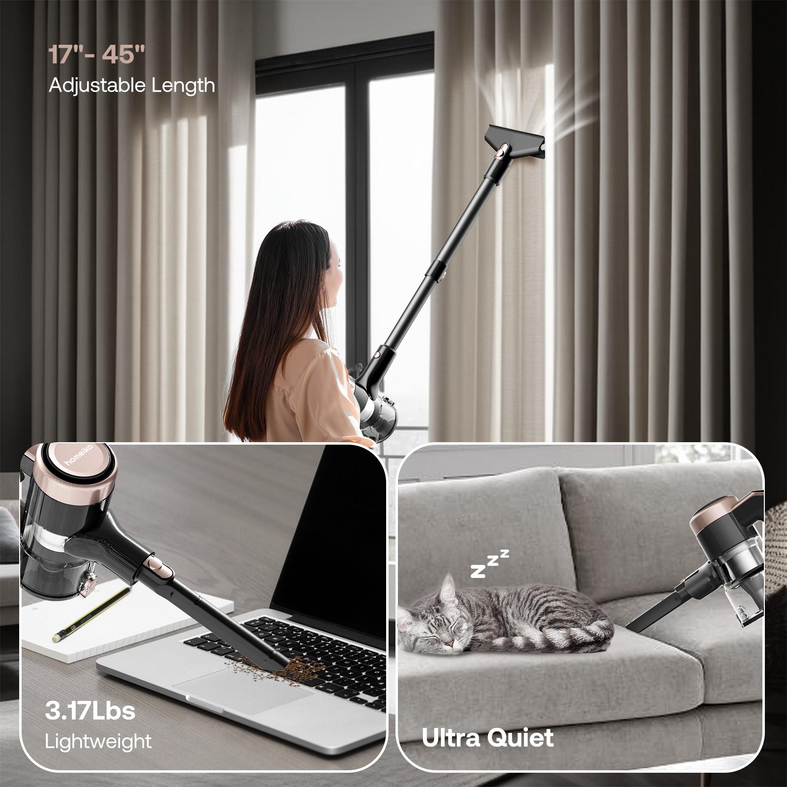 Homeika Cordless Vacuum Cleaner-H318, 300W 23KPa Lightweight Stick Vacuum with 48mins Runtime Battery, 3 Suction, LED Display, Powerful Vacuum Cleaner with Sofa Brush for Hard Floor/Carpet/Pet Hair/Car