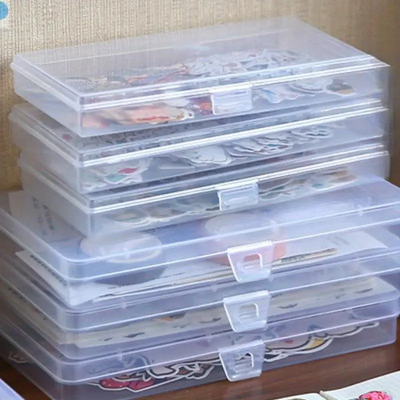 1 PC Stationery Stickers Plastic Clear Storage Box Organizer Container Art Tool Case for Craft Desktop Clear Plastic Containers