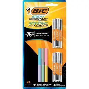 BIC Break Resistant Mechanical Pencil Lead and Eraser Refills, No. 2 Medium Point (0.7mm), 12-Count Refill Pack for School or Office Supplies