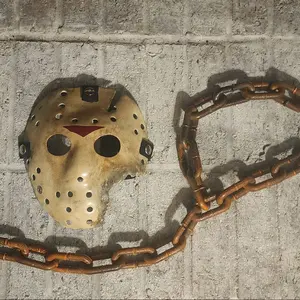 Friday The 13th Part 7 The New Blood Jason Voorhees Mask and Chain Halloween Cosplay Costume Accessory Collectible Horror Movie Memorabilia