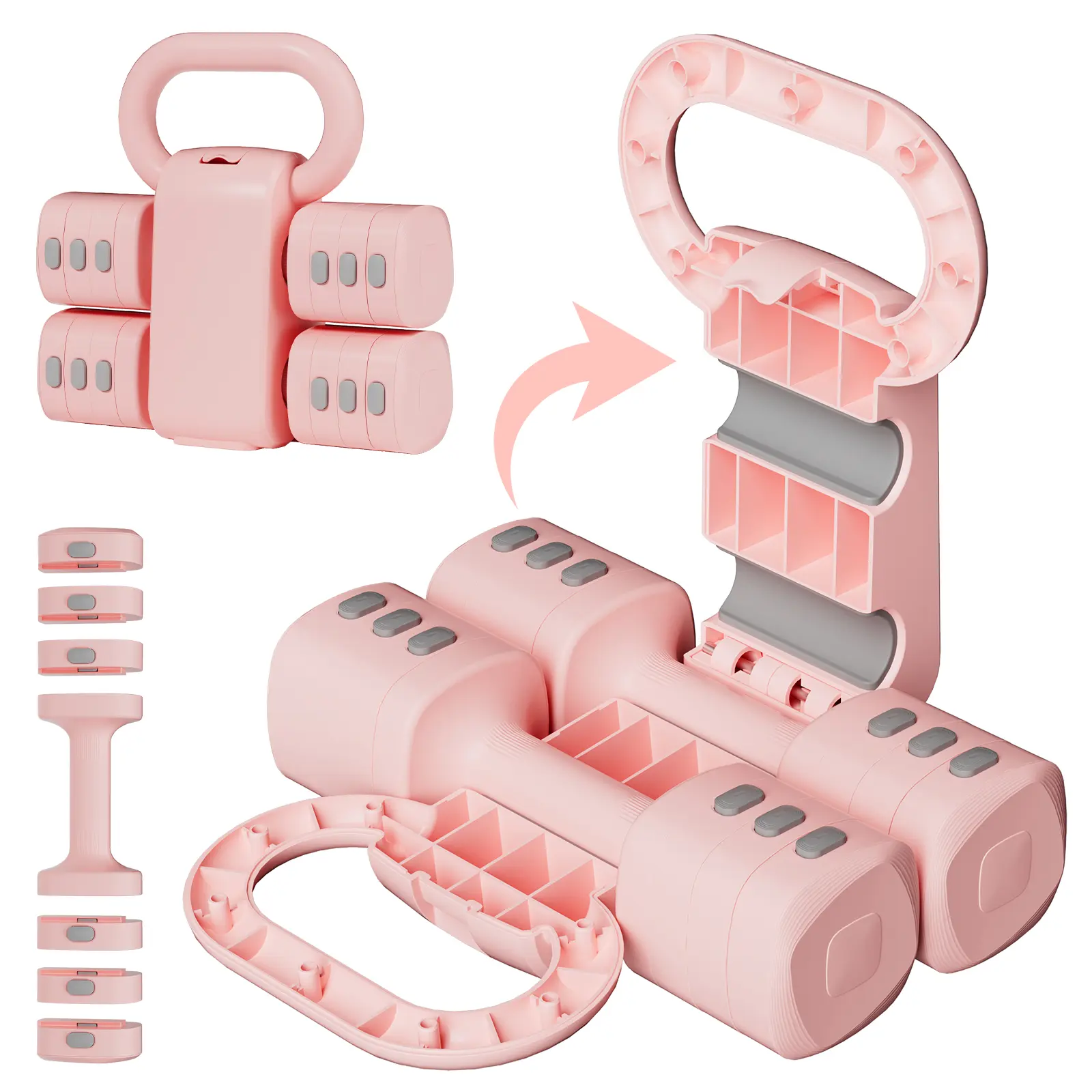 VigorBrawn 4-in-1 Adjustable Dumbbell Set - 22LBS/11LBS Square Shape Quick Adjust Weights for Women's Resistance Training, Dual-Stable Hand Weights for Home Gym & Outdoor Pilates, Adjustable Weights