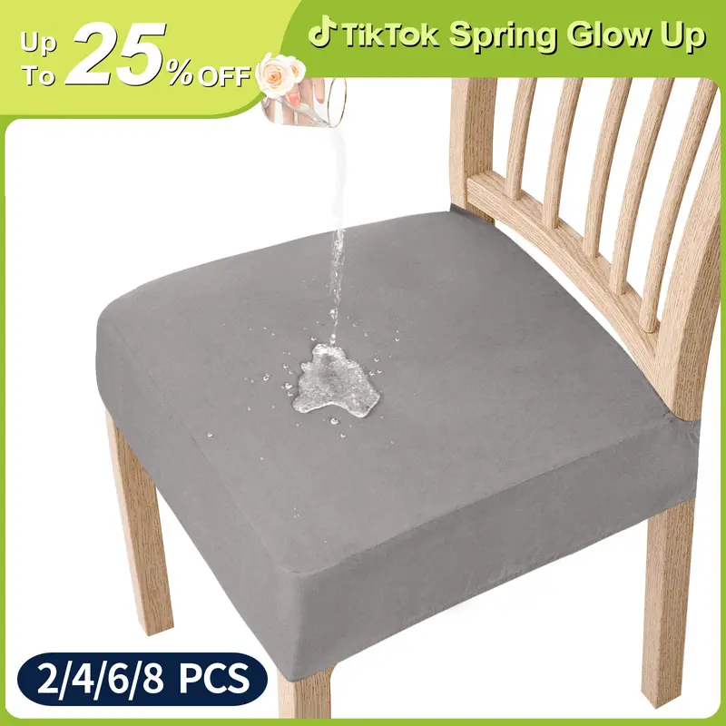 Easy-Going Chair Seat Covers Set of 2,4,6,8, Waterproof Stretch Chair Seat Slipcovers Protector, Removable and Washable Kitchen Covers, Cushion Cover, Kitchen Hacks, Dining Room