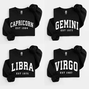 (LEAVE A NOTE OR DM SHOP) Custom Zodiac Sweatshirt - Black, Personalized Year Astrology Pullover, Black Unisex Crewneck, Cute Horoscope Birthday Gift, Celestial Sign Outfit 2026