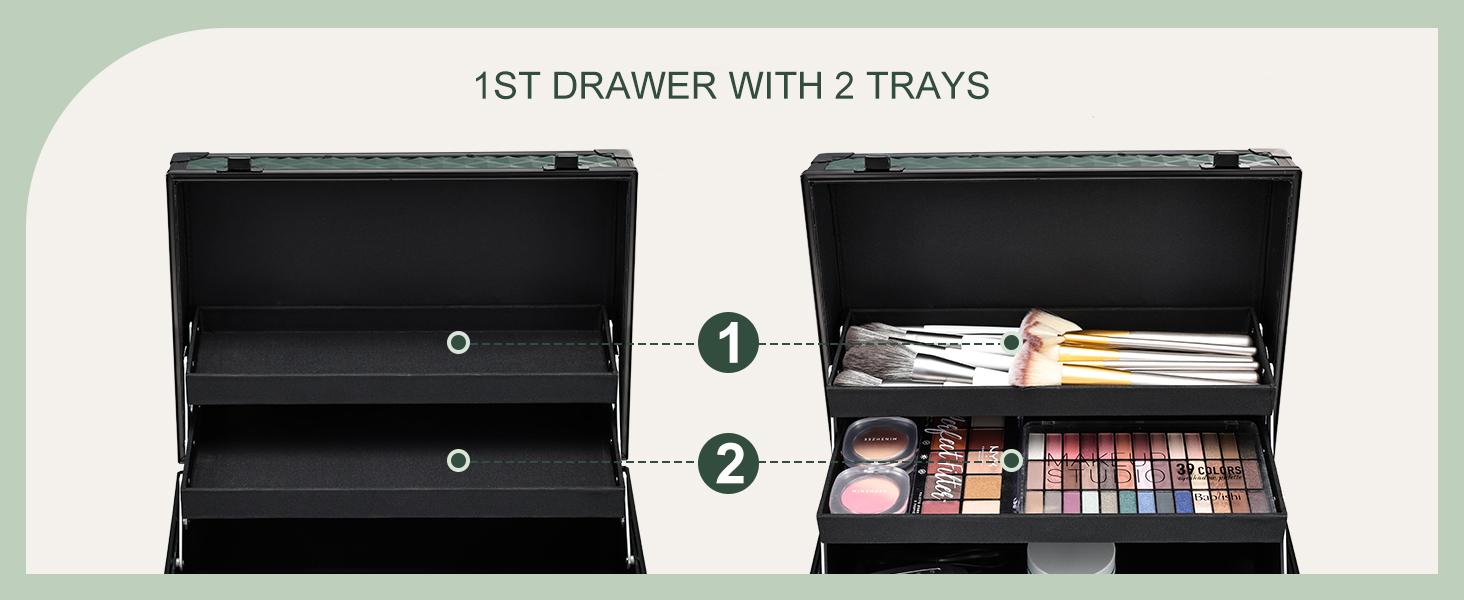 Rolling Makeup Case with Wheels Professional Cosmetology Trolley Case with 2 Large Drawers Travel Makeup Train Case with Pouch Nail Suitcase Rolling Makeup Case with Wheels Professional Cosmetology Trolley Case with 2 Large Drawers Travel Makeup Train Case with Pouch Nail Suitcase