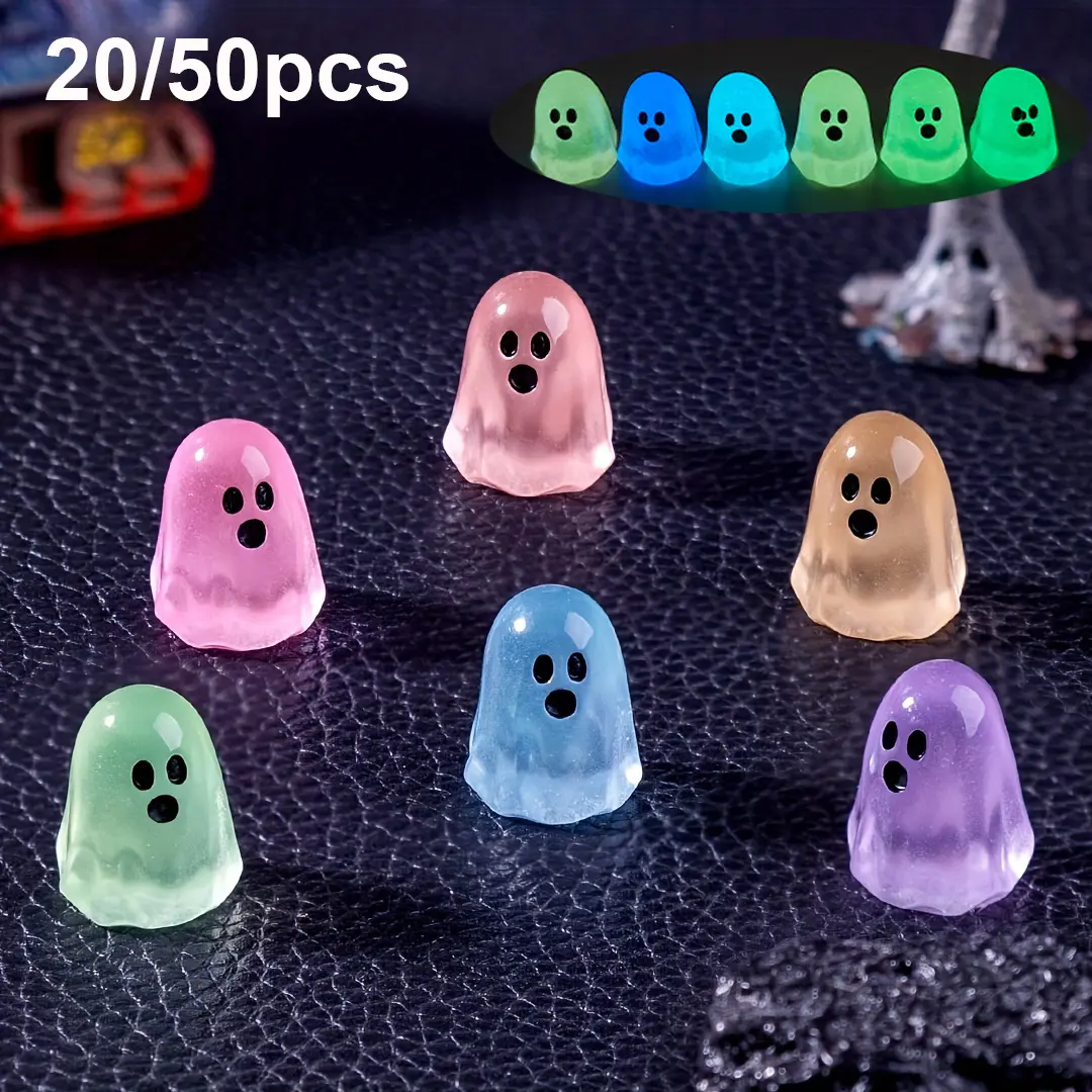 Random Cute Glow-in-the-Dark Ghost Lightweight Figurines, Cute Luminous Halloween Resin Decorative Ornaments for DIY Decor & Micro Landscape