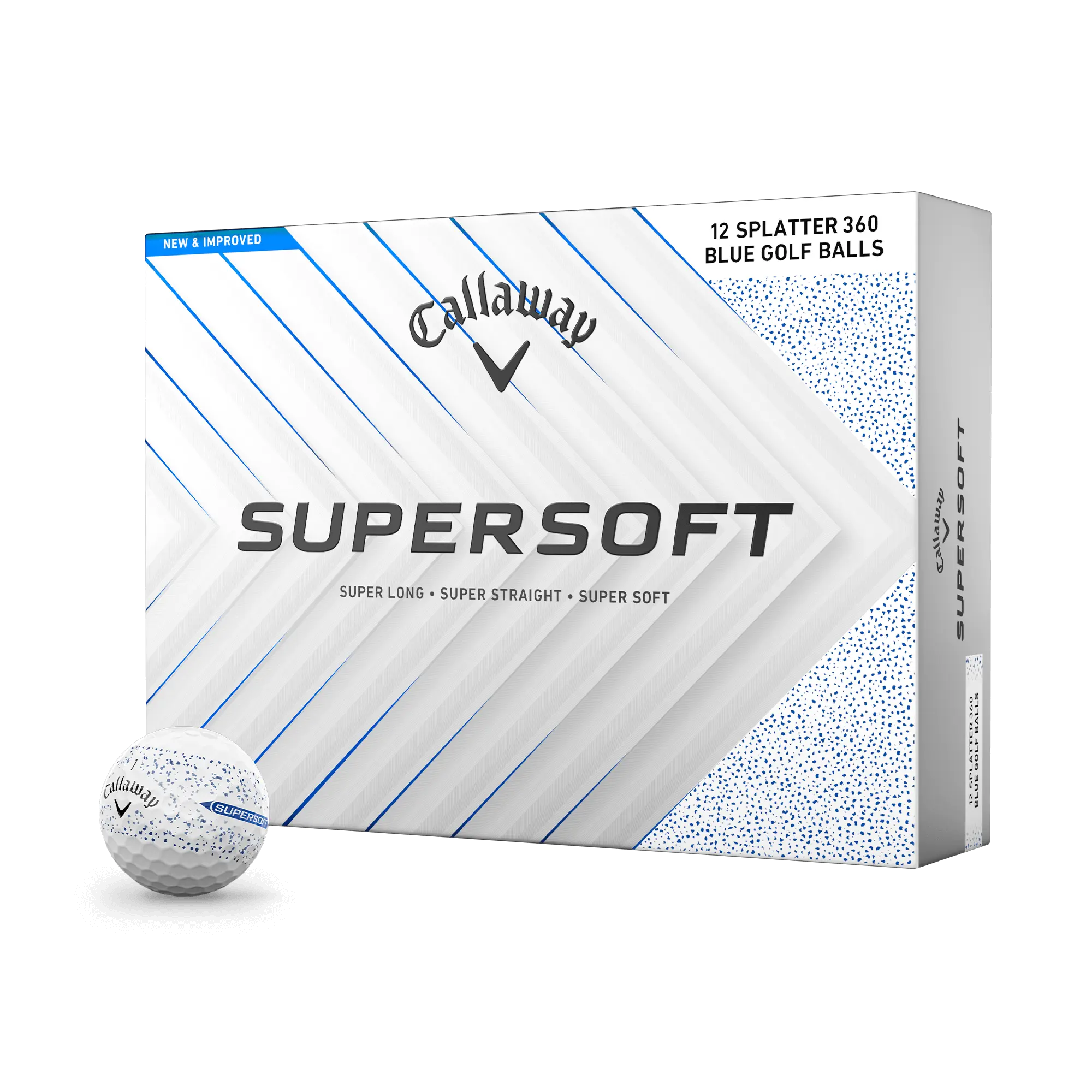 Callaway Golf Supersoft Golf Balls - Splatter 360 Pattern, Blue, Controlled Spin, Increased Speed