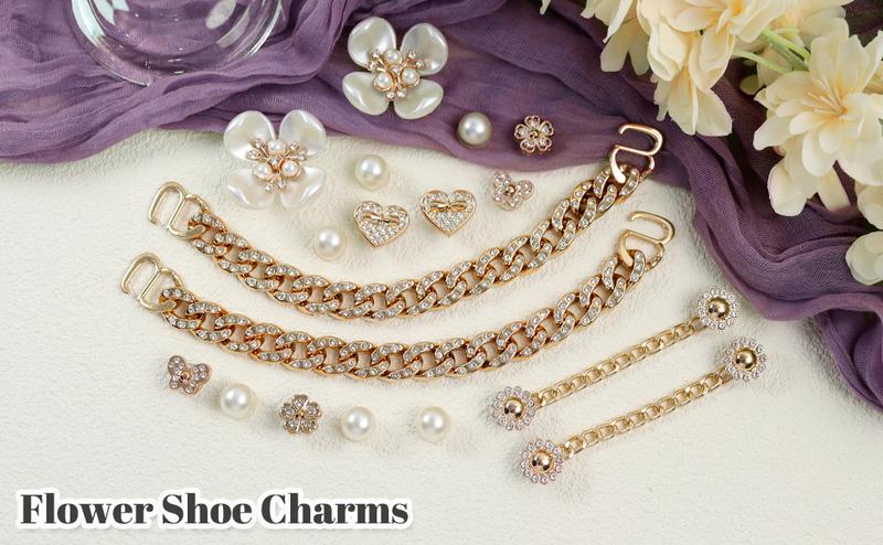18 Pcs Bling Shoe Charms Bling Shoe Charm Accessories Kit with Crystal Rhinestone, Pearl and Flower Designs for Women's Clog Decoration Crystal Rhinestone Shoe Charm Cute Decor