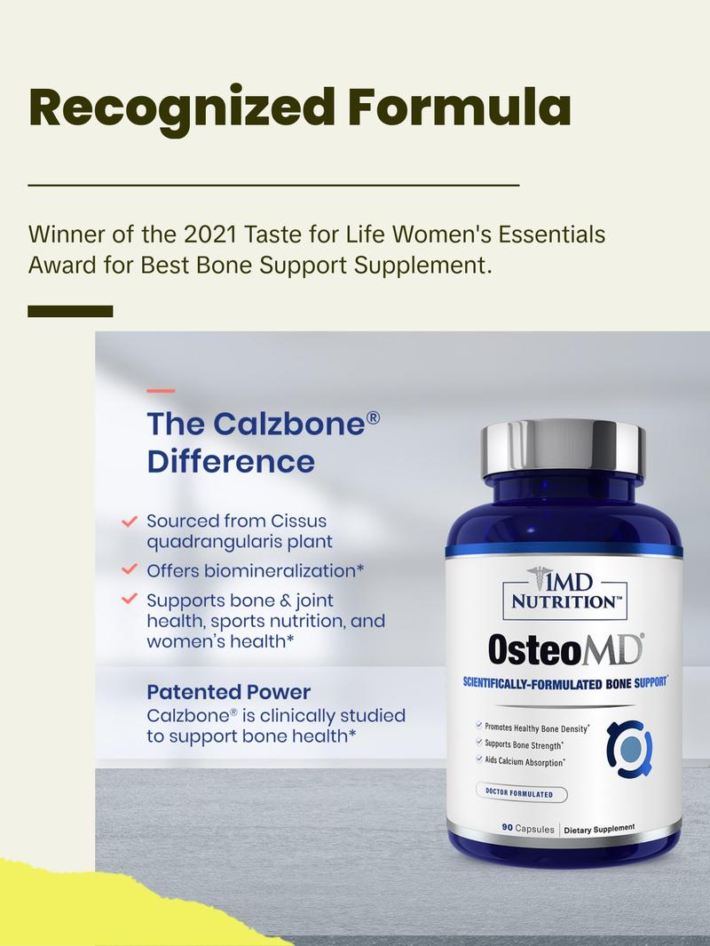 1MD Nutrition OsteoMD -Comprehensive Bone Density Support - Vitamin D3 & K2, Calcium & Calzbone Extract