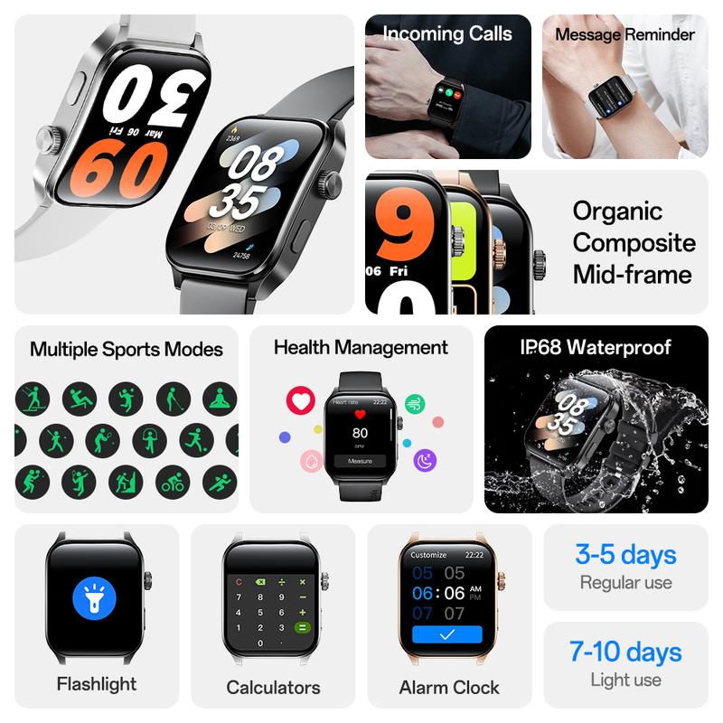 Aolon Curve3 lightweight Smartwatch with Answer/Make Calls/Message Reminder, 1.93'' IPS Screen, IP68 Waterproof, Custom Buttons, Digital Crown, 110+ sports modes for Outdoor Fitness, Workout, Men Women's Gifts, iPhone&Android Compatible