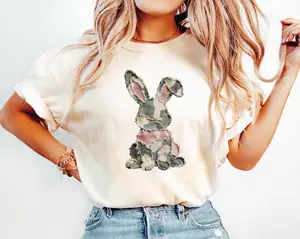 Comfort Colors Faux Patchwork Camo Bunny T-Shirt, Easter Spring Farmhouse Graphic Tee, Cottagecore Easters Shirt, Camouflage Bunny Clothing