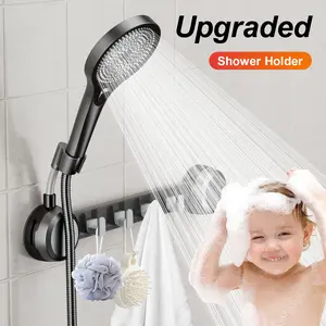 SUPAFA Dual-Use Shower Head Bracket Bathroom Essentials for Shower, Kitchen, Wood/Glass Door, Mirror, Tile – 2-in-1 Mount & Hook for Shower Head, Towel, Loofah | 25 Lbs Hold, Waterproof Double Suction Cups