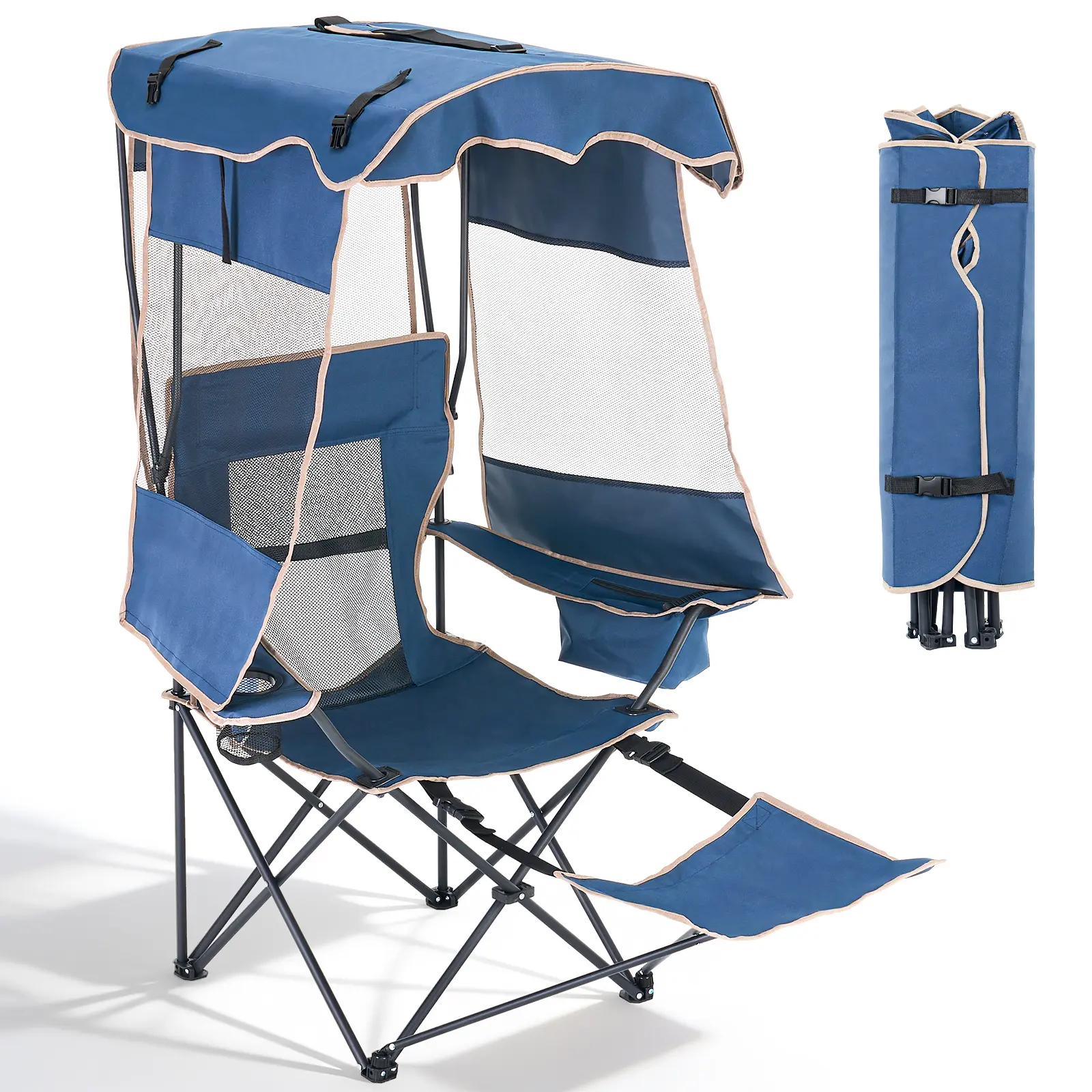 ABORON Unisex Foldable Camping Chair with Sun Protection Canopy, Breathable Mesh, Collapsible Design, Cooler Bag & Cup Holder, Reclining for Outdoor Camping, Fishing, Foldable Chairs, Collapsible Chairs tiktokshopbacktoschool