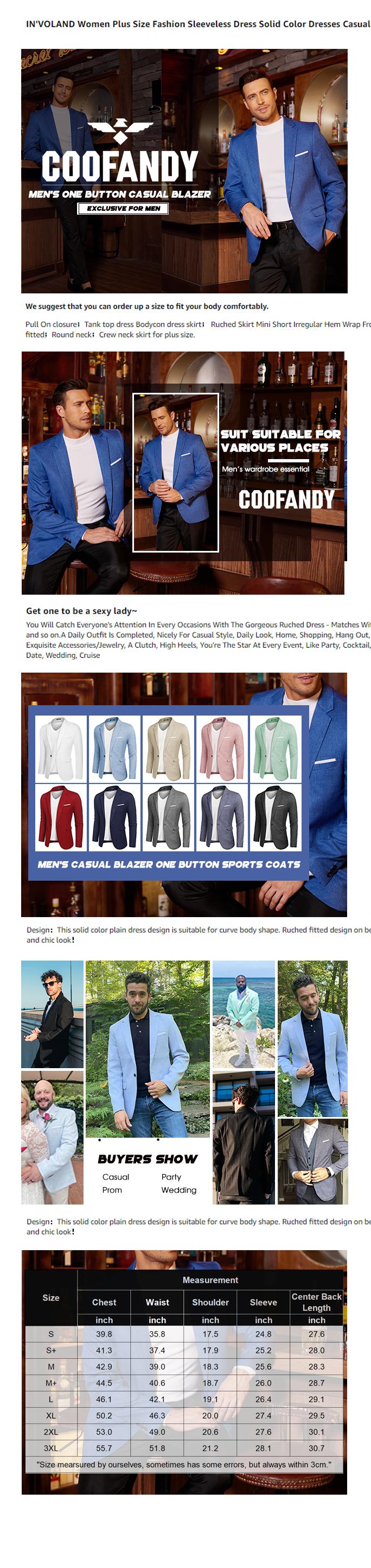 COOFANDY Men's Blazer Casual Sport Coats Slim Fit One Button Suit Jacket Lightweight Sports Jacket