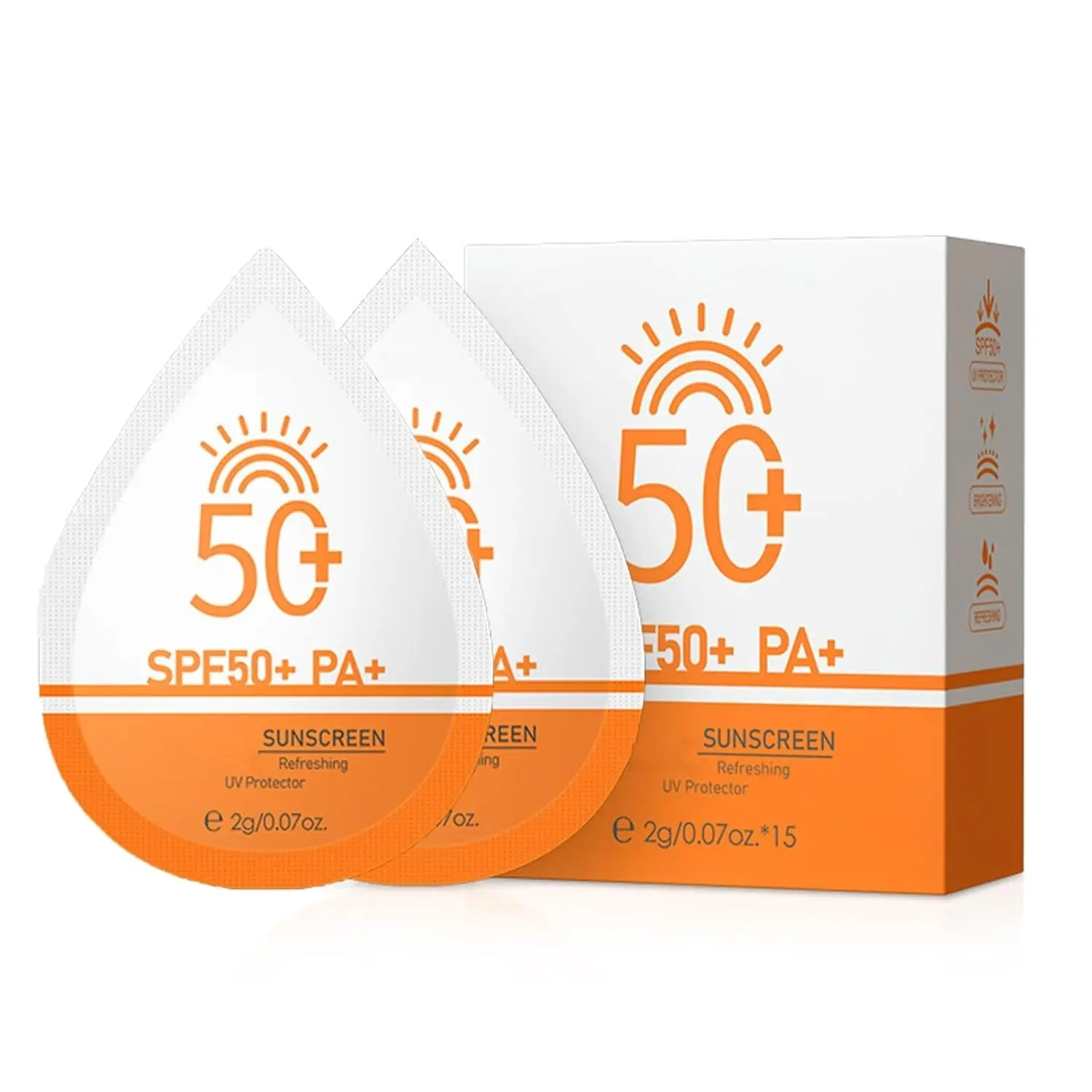 Facial Sunblock Cream SPF50 (15-Pack), Travel-Size Daily Hydrating Sunscreen for Face & Body, Lightweight, Non-Greasy, Easy to Carry, Ideal for Gifting, Uv Protectant
